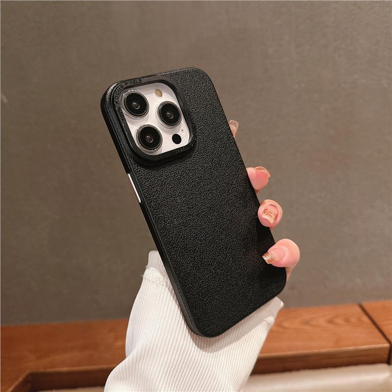 Lychee leather texture is suitable for iPhone 16 Pro Max case metal buttons, iPhone 17 Simple 13 protective case 15