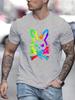Men's summer 100% pure cotton fashionable casual loose color skull and rabbit print sports round neck short sleeved T-shirt top