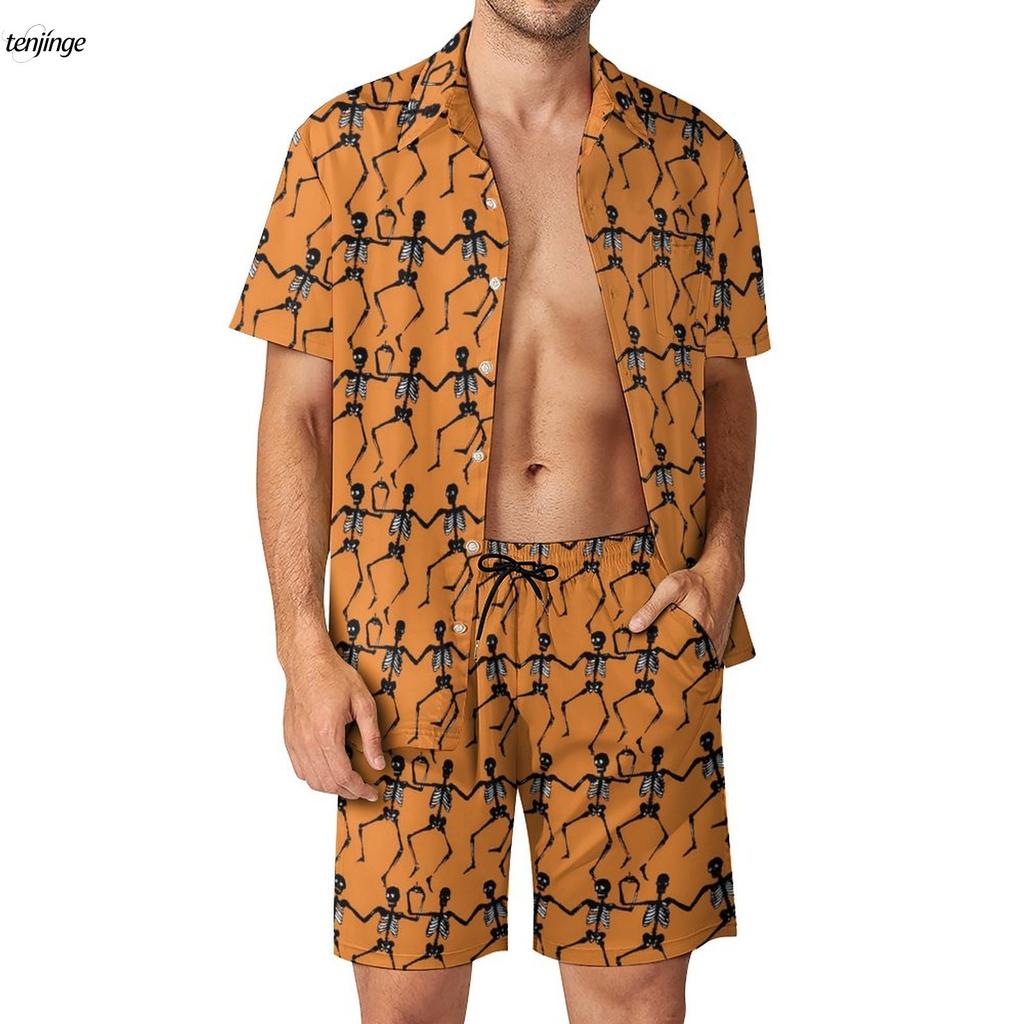 Skeleton 3D Printing Fitness Outdoor Men Sets Bone Skulls Casual Shirt Set Summer Pattern Shorts Two-piece Funny Clothing Suits