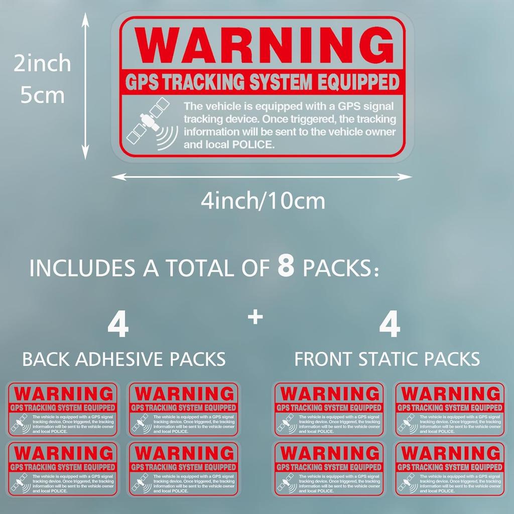 Warning GPS Tracking System Equipped Car Sticker 4x2 Inches Anti-Theft Protect Vehicle Windows Safety Warning Decals Waterproof Door Cling 8 Pack Red
