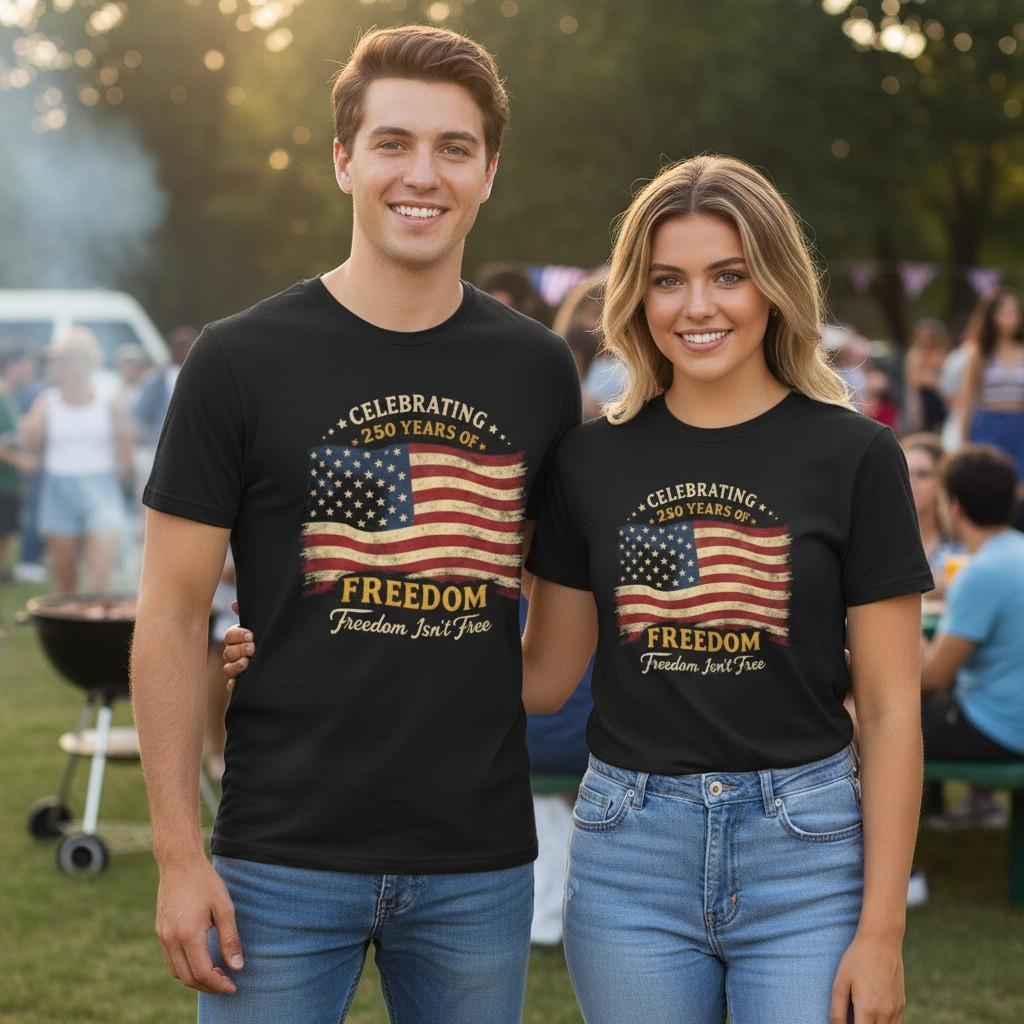 American Flag Freedom T-Shirt | Celebrating 250 Years of Freedom XL