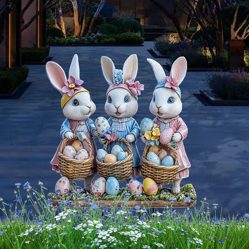 Osterhase Gartenstecker Acryl Ostergarten Schild 2D Flach Osterhase Gartenschilder Outdoor Hasenschild Osterdekoration