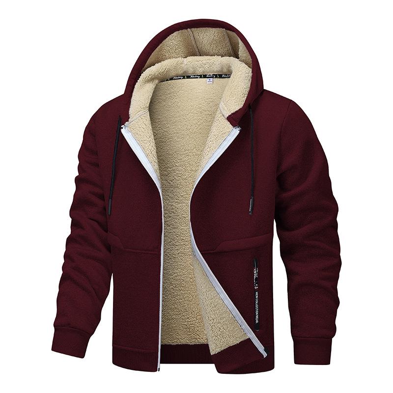 2026 Men s European Lamb Wool Hooded Jacket: Autumn/Winter Thick Casual Cardigan S