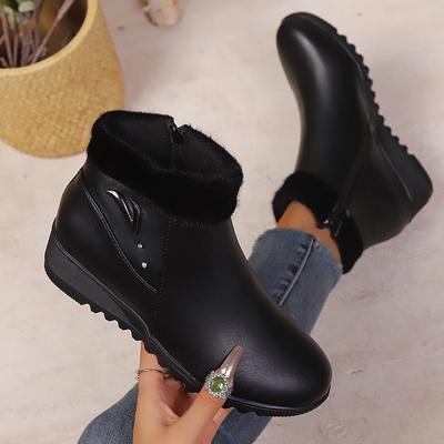Large Size Slope Heel Thick Sole Round Head Casual Winter Short Plush Low Tube Fashion Boots Warm Cotton Shoes Women