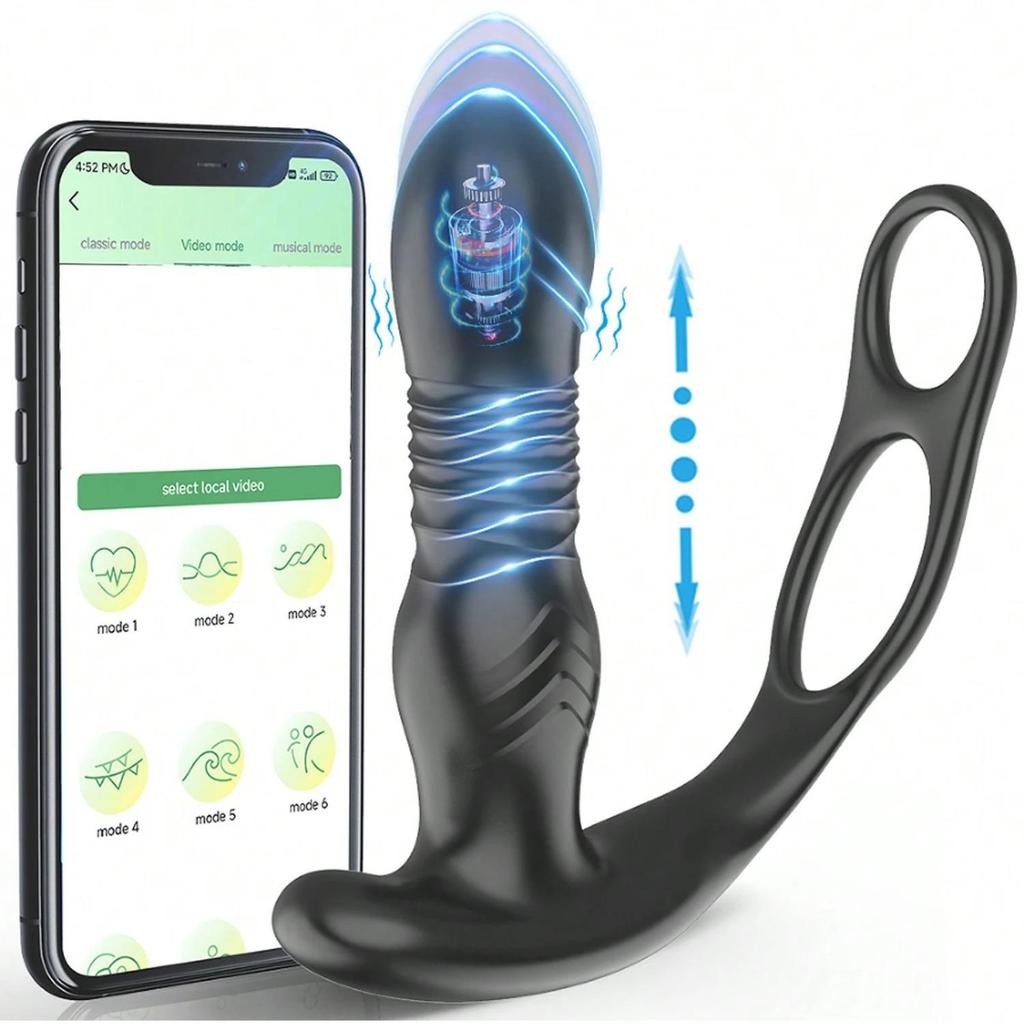 Prostata-impulsmassasjeapparat for menn med app og vibrator for homofile menn. Trådløs analplugg med fjernkontroll for sexleketøy for par. Sexverktøy
