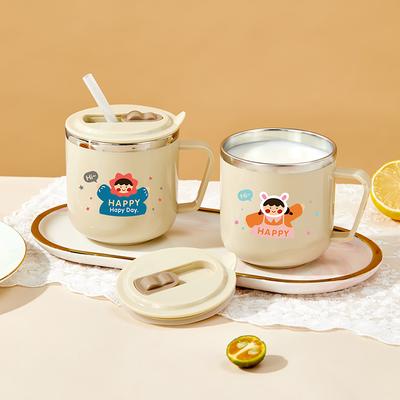 270ml 316 Stainless Steel Double Wall Insulated Mug Tumbler With Lid&Straw Cute Mini Portable Leak-proof Water Cup For Children