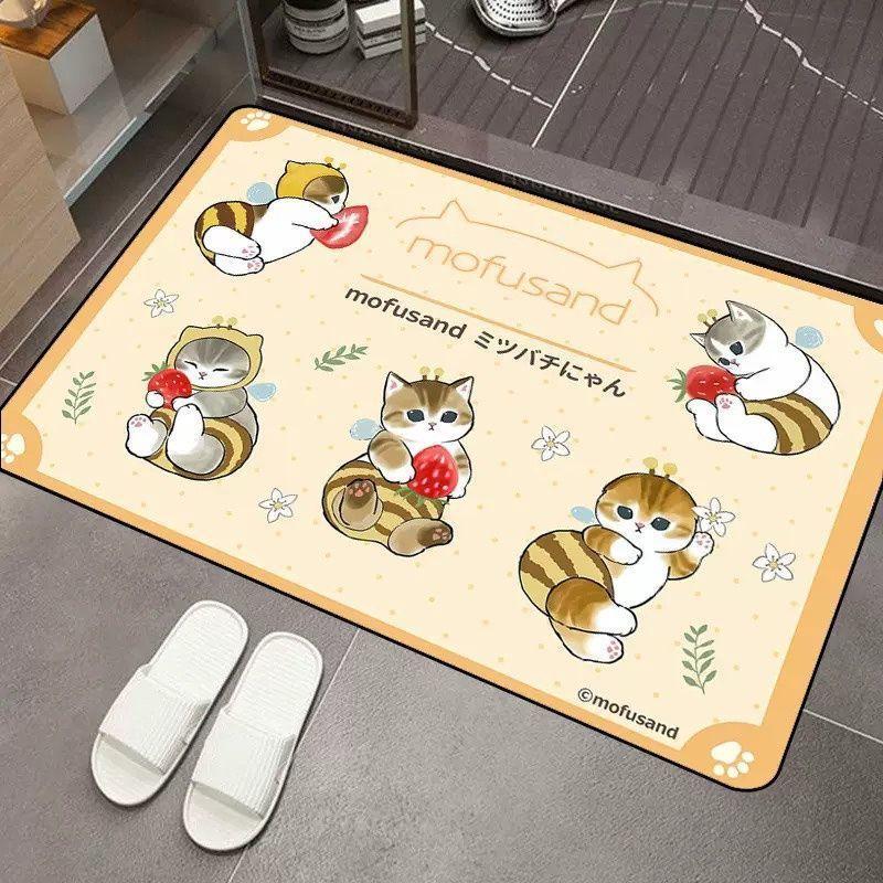 2pcs Cartoon Cat Diatom Mud Floor Mat Bathroom Water Absorption Quick Drying Easy Cleaning Foot Pad Non-slip Mat