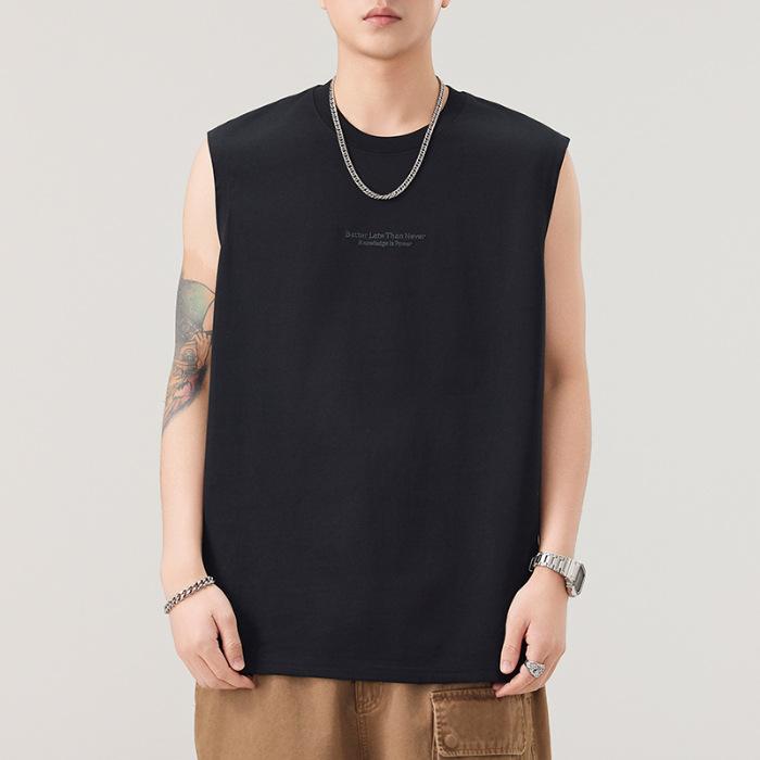 Latest Summer 210g Heavy Printed Vest Mens Comfortable Fit Craned Sleeveless T-shirt Japanese Classic Style