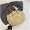 New vacation straw bag women's woven bag beach bag round hollow large capacity tote bag fashionable shoulder bag