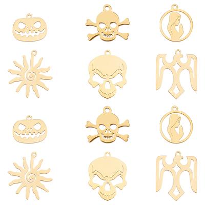 12Pcs 6 Style 201 Stainless Steel Pendants, Mixed Shapes, Golden, 2pcs/style