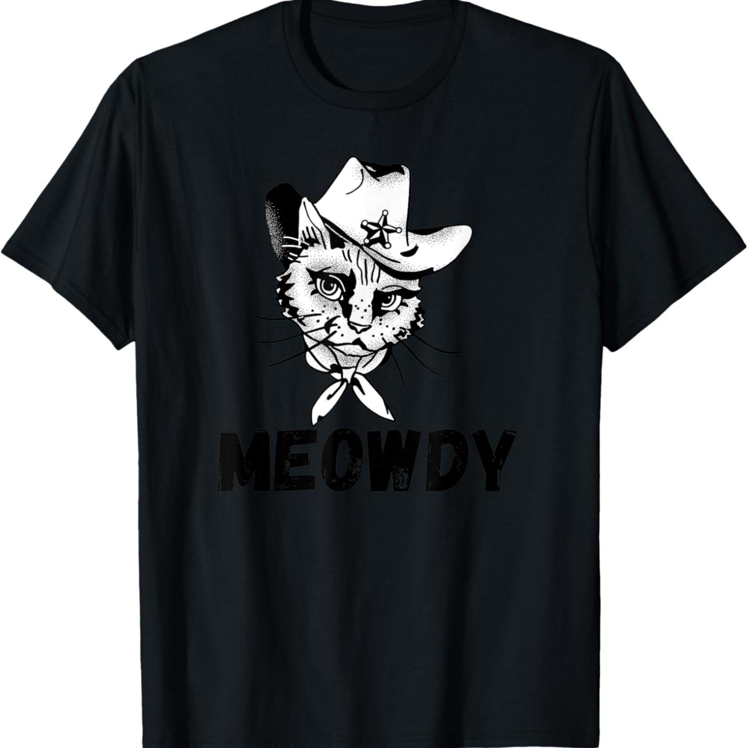 Meowdy, Funny Mashup Between Meow and Howdy, Funny Cat Meme T-Shirt(2) S