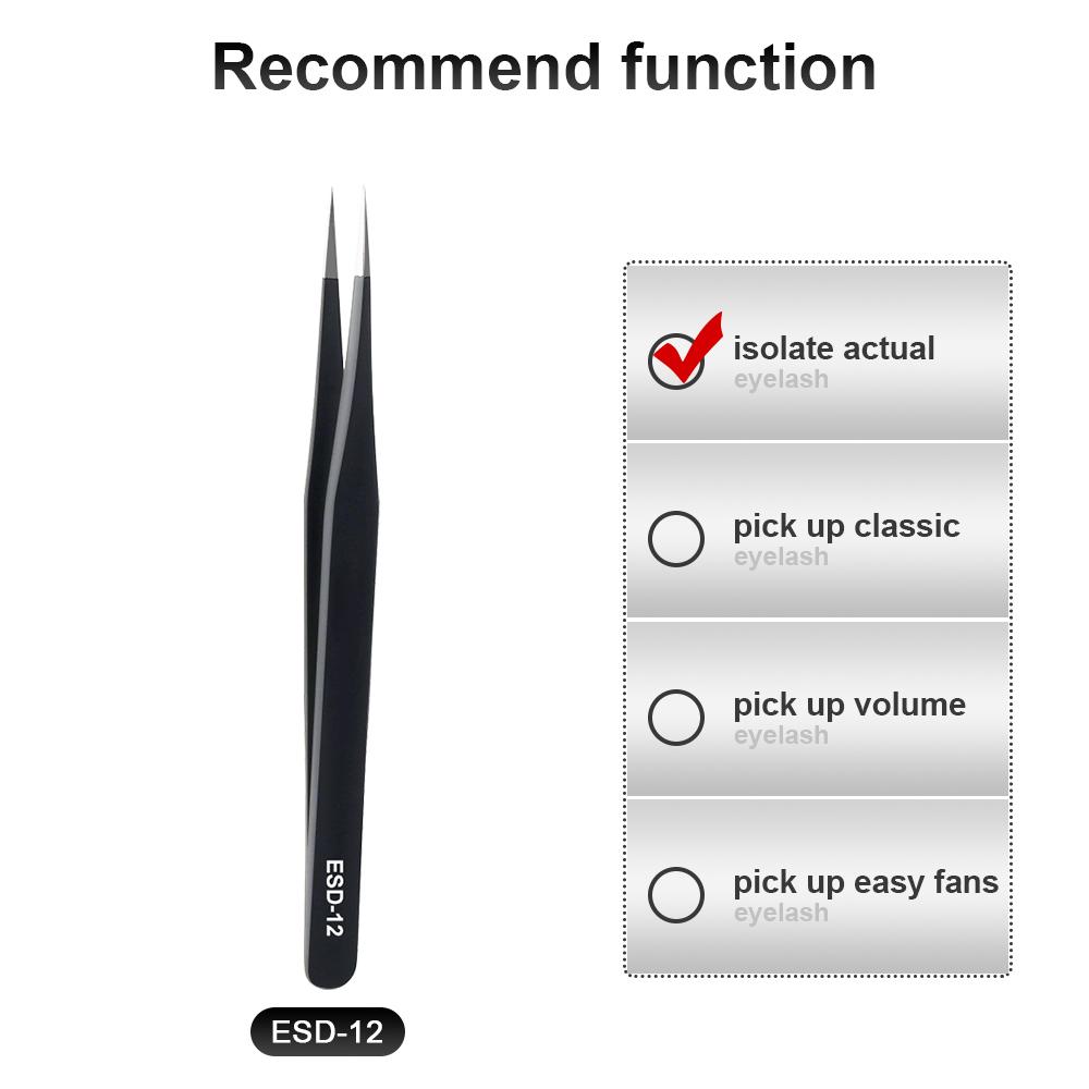 6A-SA ESD Stainless Steel High Precision Anti-Static Serrated Tip 9mm Length Curved Eyelash Tweezers 1Pcs Eyelash Extension Tool Pointed