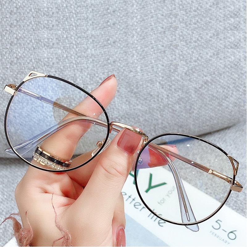 Anti Blue Light Myopia Glasses Women Oversized Polygon Computer Eye Glasses Girls Cute Cat Eye Metal Frame Eyeglasses 0 To -600