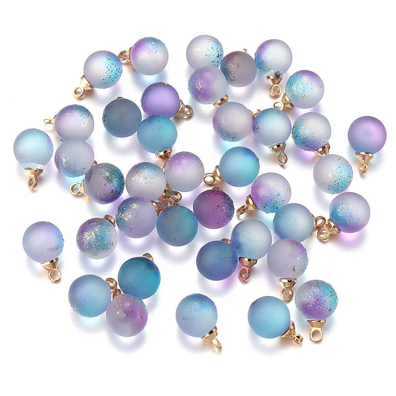30Pcs Gradient Color Lampwork Beads Charms 8mm Round Glass Beads Pendant for DIY Necklace Earrings Jewelry Making Accessories