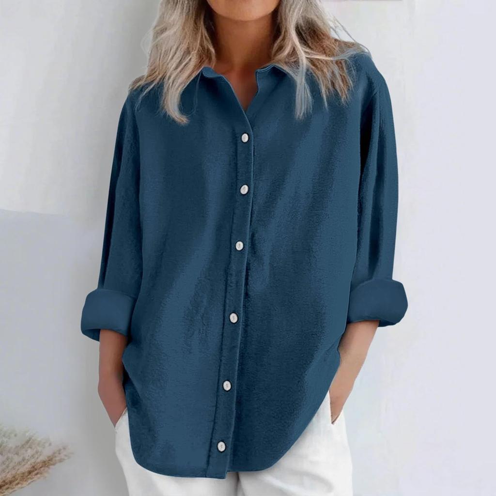 Women's Fashion Casual Solid Colour Cotton Button Cardigan Long Sleeve Top