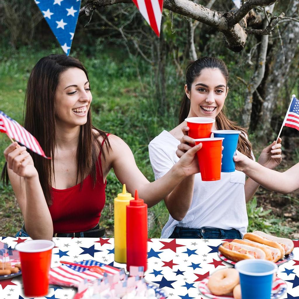 3Pcs n Flag Plastic Tablecloth Patriotic Red White Blue Star Disposable Table Cover 4th of July Rectangle Table Cloth for Independence Memorial Day