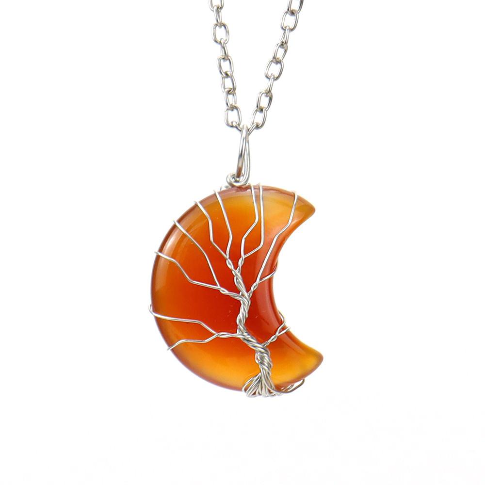 Natural Stone Amethyst Moon Tree Of Life Pendant Necklace, Wound And Wound Handmade Fortune Tree Crystal Necklace N571