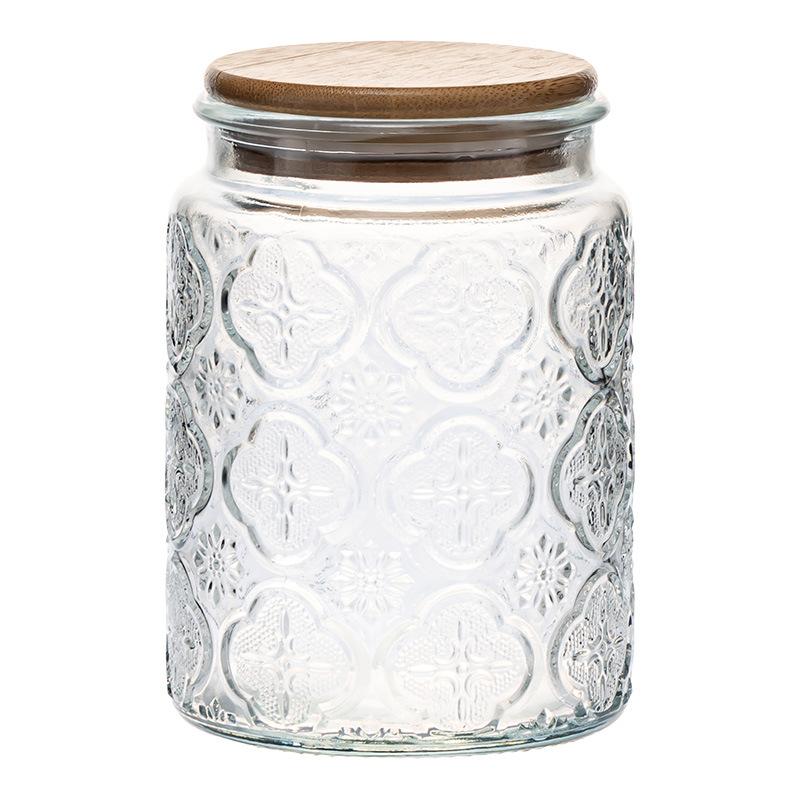 Delicate Relief Glass Storage Jar Household Moisture-Proof Sealed Jar Coffee Tea Storage Transparent Kitchen Storage Jar