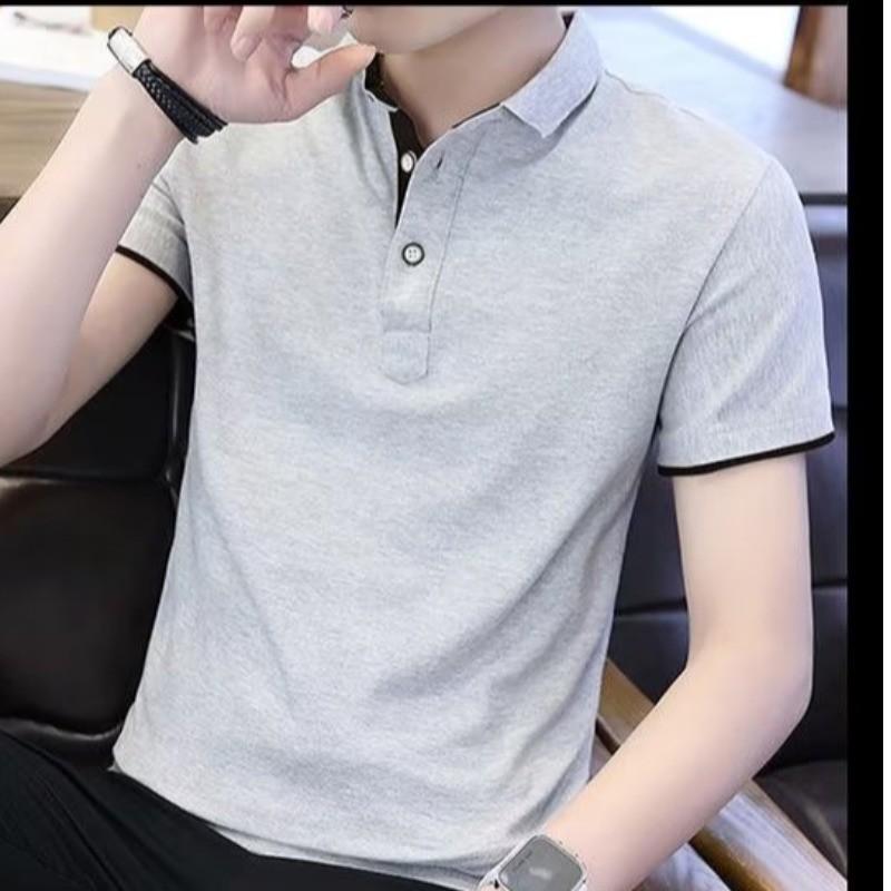 Men's Trendy Summer Short-Sleeve Polo with Korean-Style Color-Block Lapel