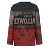 Women's Round Neck Long Sleeve Top with Halloween Print and Side Slit for Fall Festive Occasions
