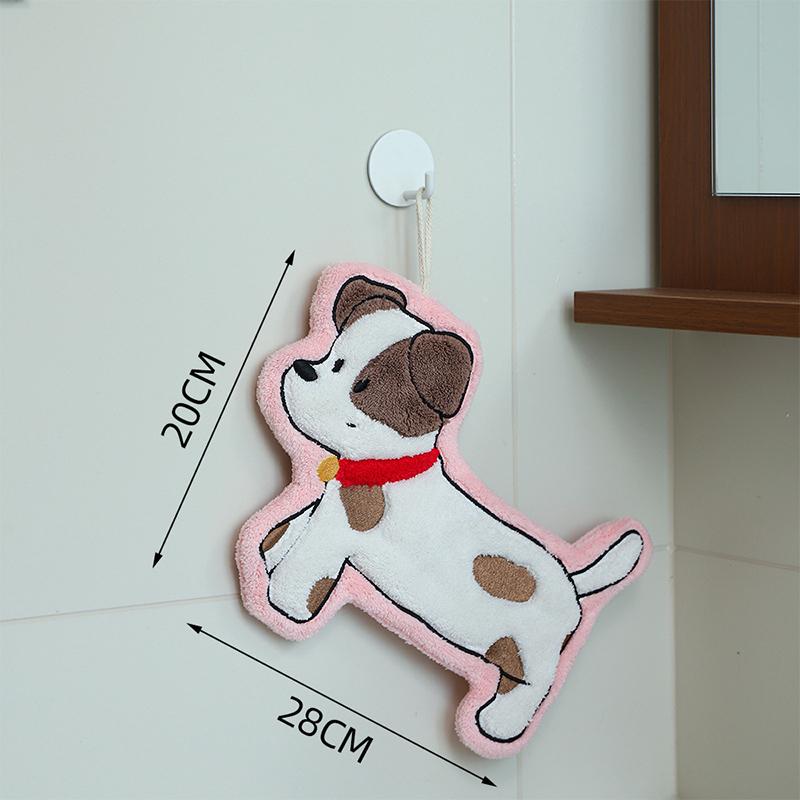 Sød Hund Håndklæde Koral Fleece Stærk Vandabsorption Badeværelse Håndklæde til Hængebrug Blød Vaskeklud Køkken