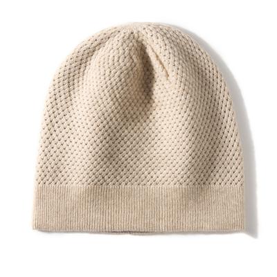 Cashmere Autumn and Winter New Women's High End Solid Color Hollow Double Layer Hat Knitted Warm and Fashionable Baotou Hat