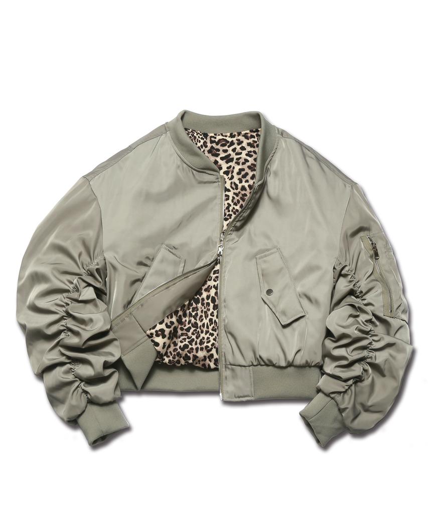Rockpsycho Not Normal Crop Bomber Jacket Olive Green