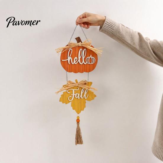 Rustic Farmhouse Fall Decorations Hello Wooden Hanging Sign, Pumpkin Maple Leaf Door Hanger with Thanksgiving Porch Ornaments Tassel, Autumn