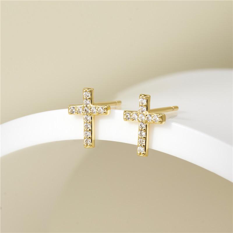 Arvaleff 925 Sterling Silver & 14K Gold Cross Design Stud Earrings