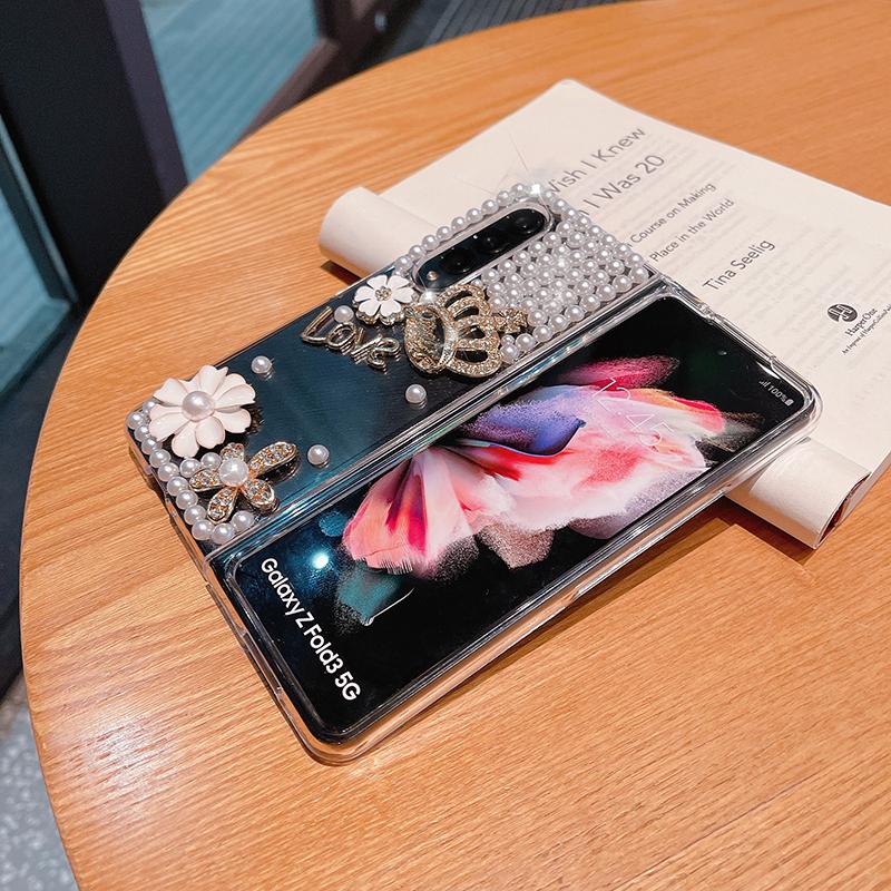 Diy Diamond Phone Case For Samsung Galaxy Z Fold 3 4 Luxury Bling Rhinestone Clear Hard Cover For Galaxy Z Fold 2