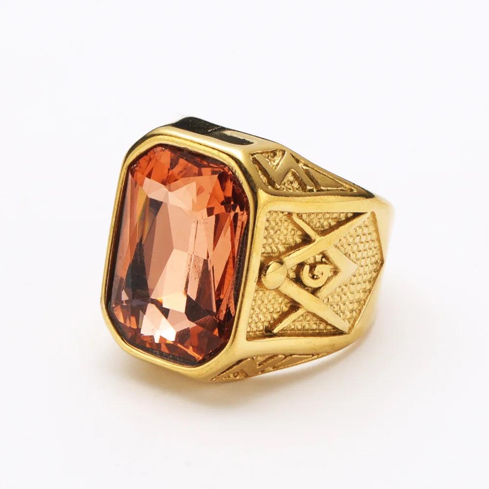 Punk Vintage Masonic Stone Rings for Men Women Party Creative Multi Colored Stainless Steel Letter G Ring Jewelry Gift Wholesale