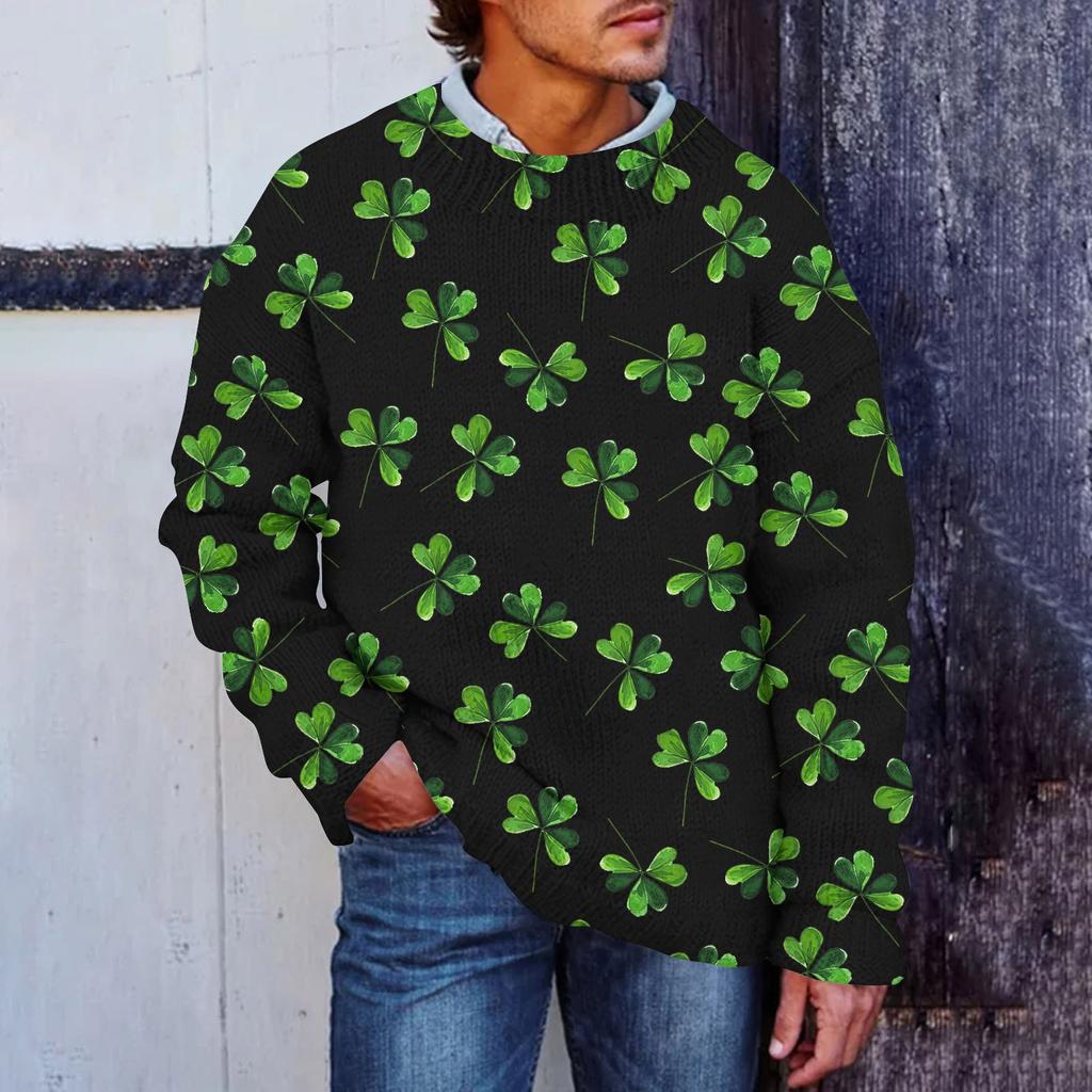 Herre Print Falsk Genser, Rundhalset Sweatshirt, Løs Langermet Topp