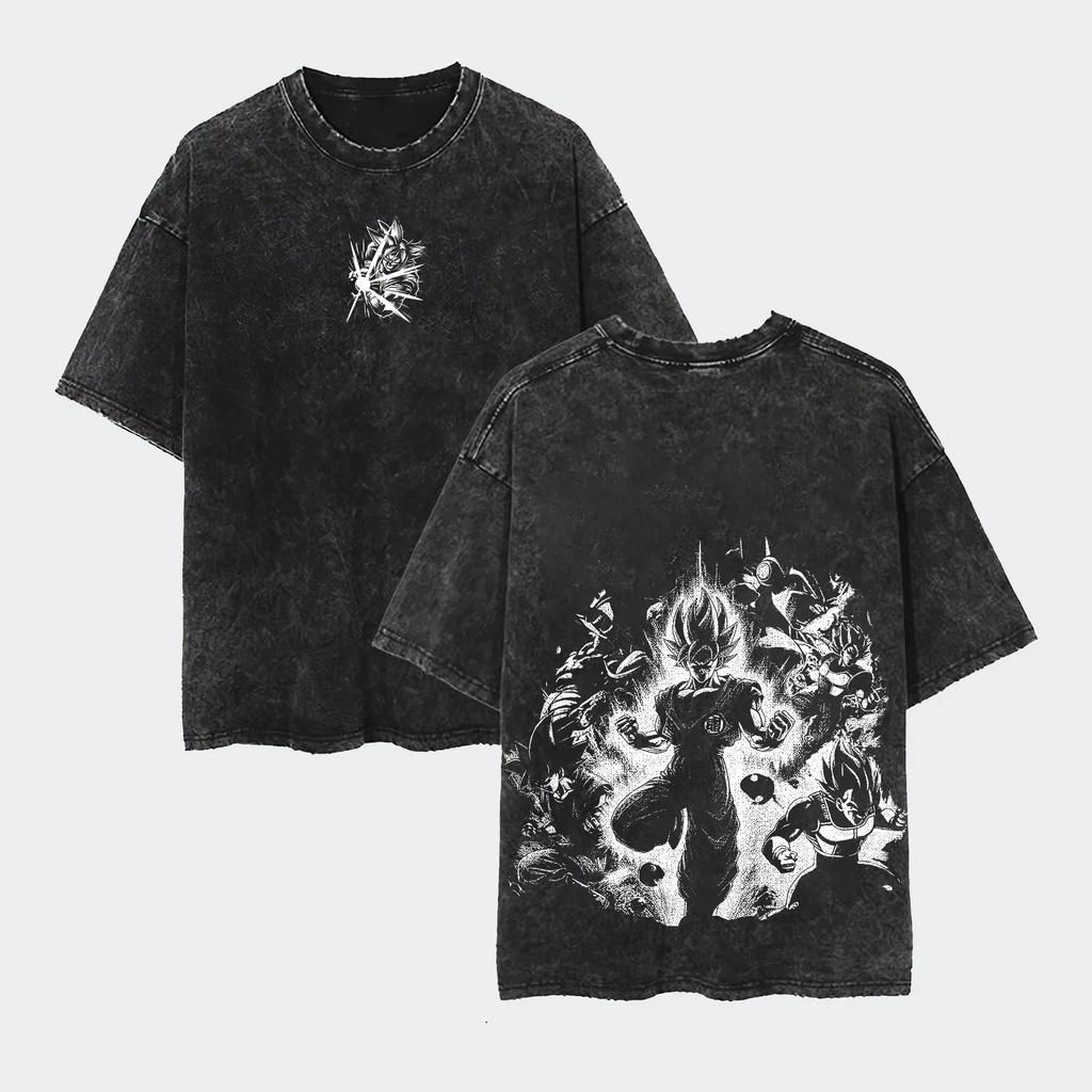 Anime Dragon Ball Cosplay Washed TShirt Cotton Short Sleeve Top Casual Sports Fitness TShirt Mens Harajuku Clothing
