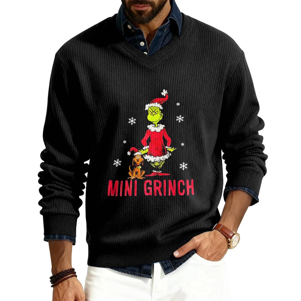 Men's V-neck Long Sleeve Ribbed Knit Pullover