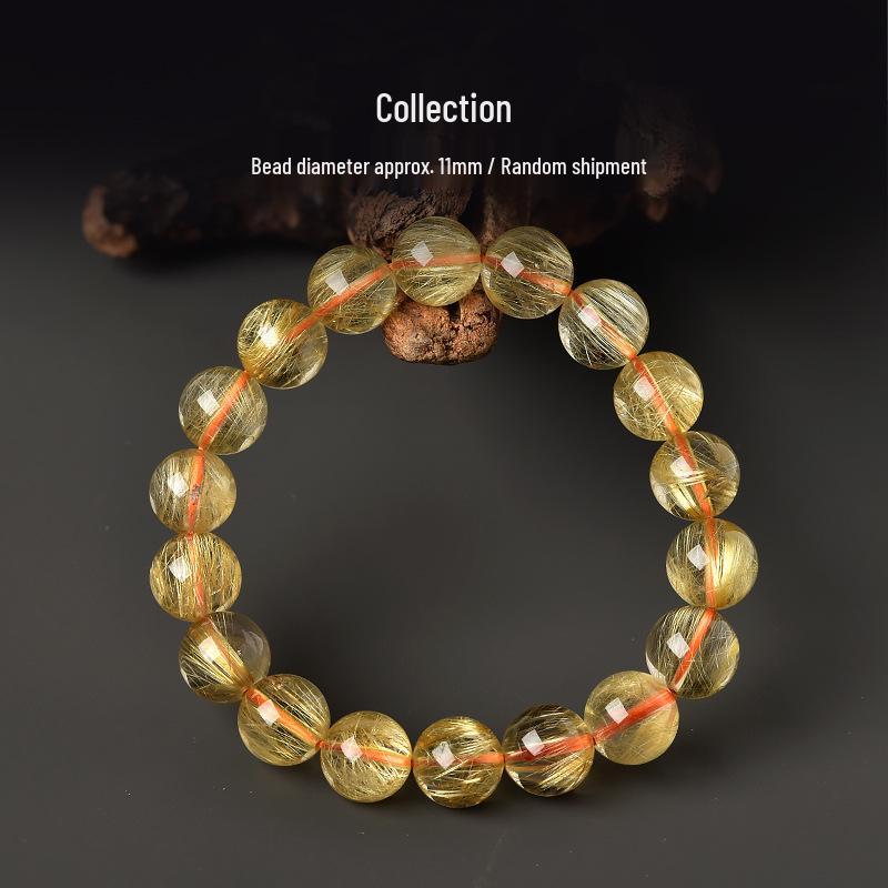 Brazilian Gold Silk Crystal Bracelet: Yellow Rutilated Quartz Beads for Men and Women