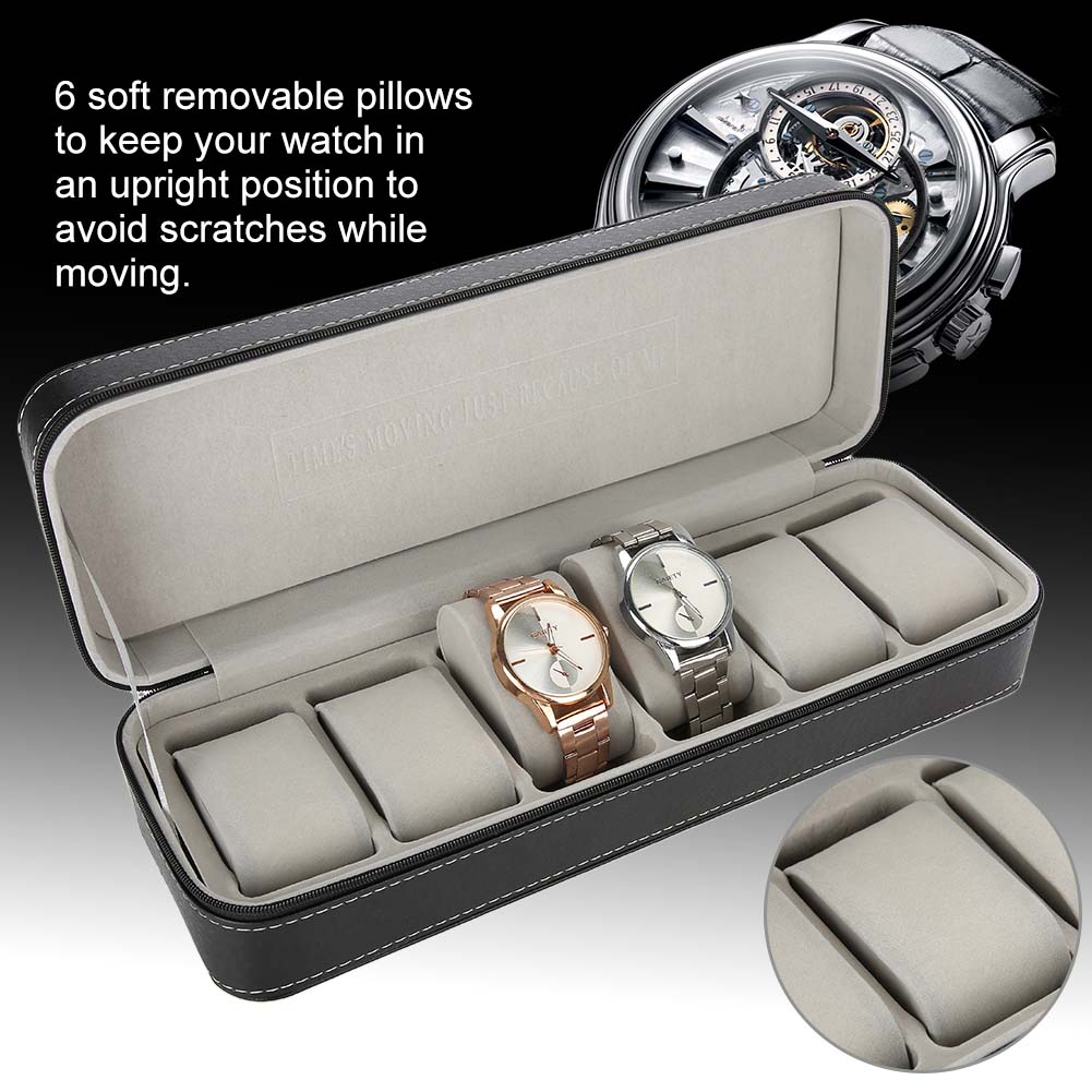 6 Slots Watch Box Jewelry Display Storage Wrist Watch Present Box Case