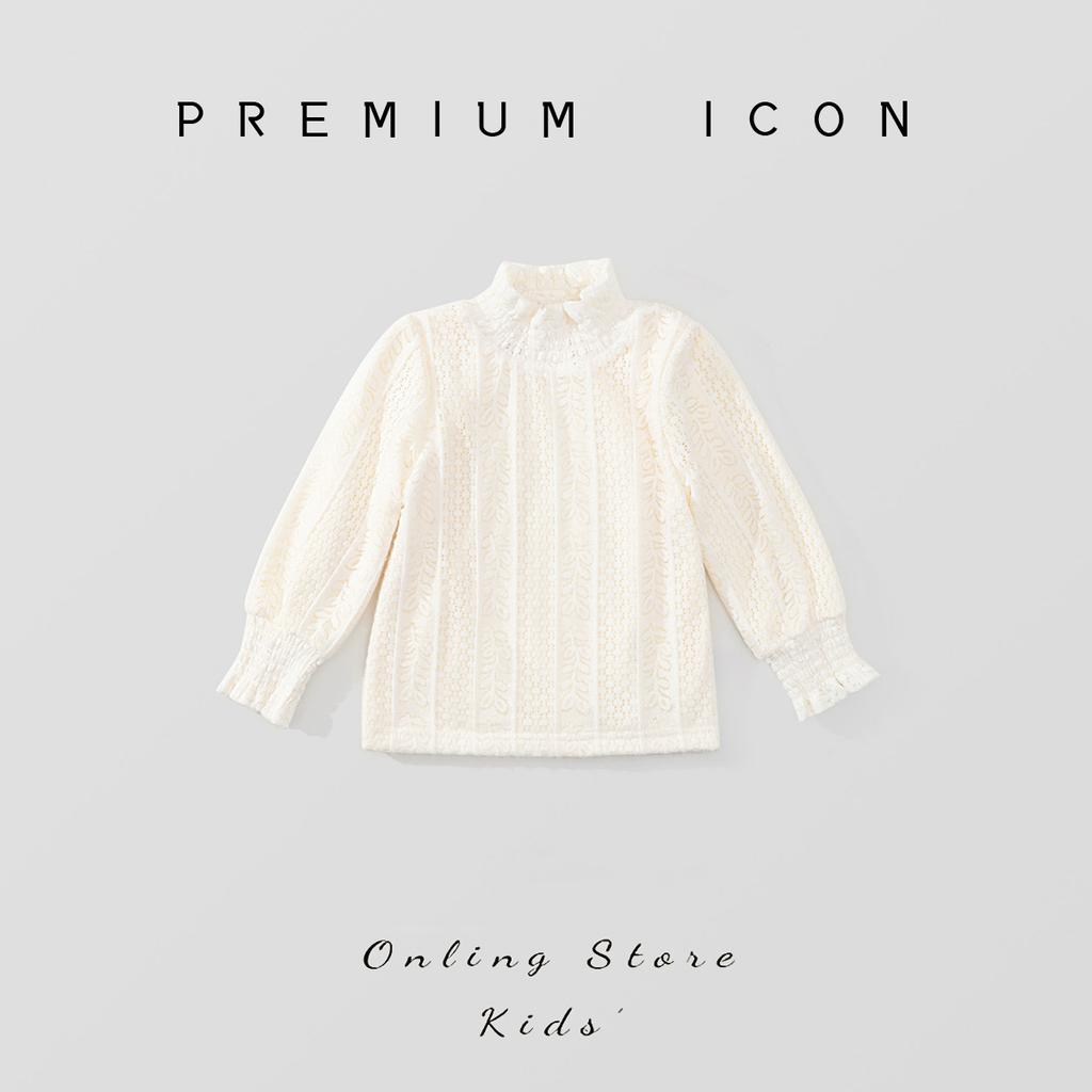 Children's Fleece-Lined High-Neck Base Shirt Winter New Style Girls' Korean Version Lace Long-Sleeve Thickened Top