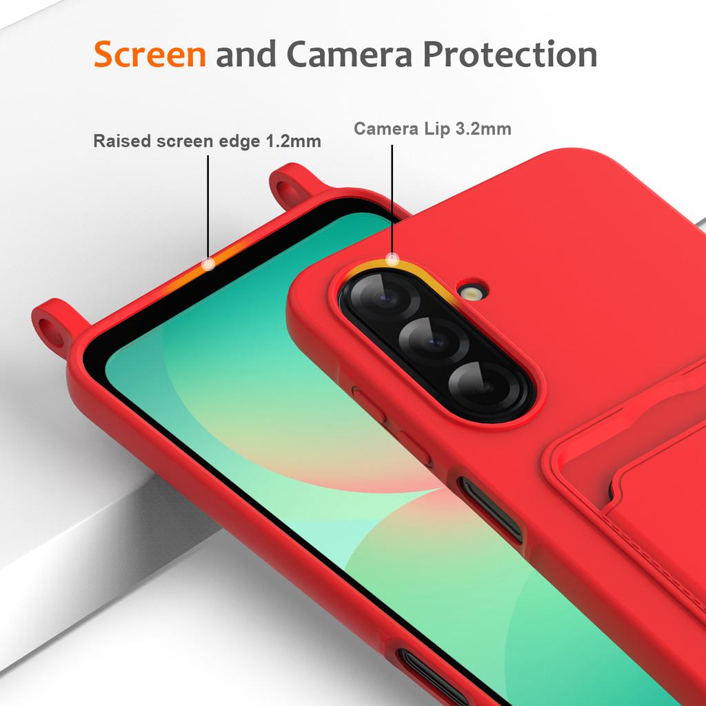 For Samsung Galaxy M17 5G/F17 5G/A17 5G/A17 4G Case Liquid Silicone Card Holder Back Phone Cover with Lanyard