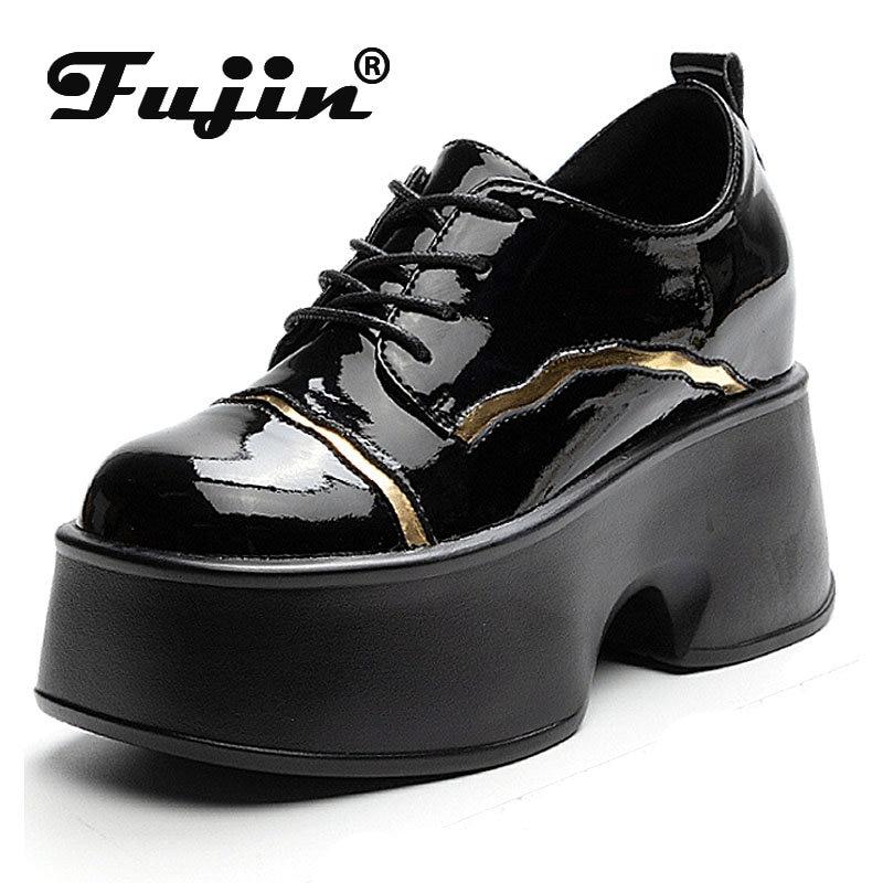 

Женские ботильоны Fujin на скрытом каблуке из лакированной микрофибры 11 см в японском стиле в стиле Лолиты, весенне-осенние модные туфли на танкетке