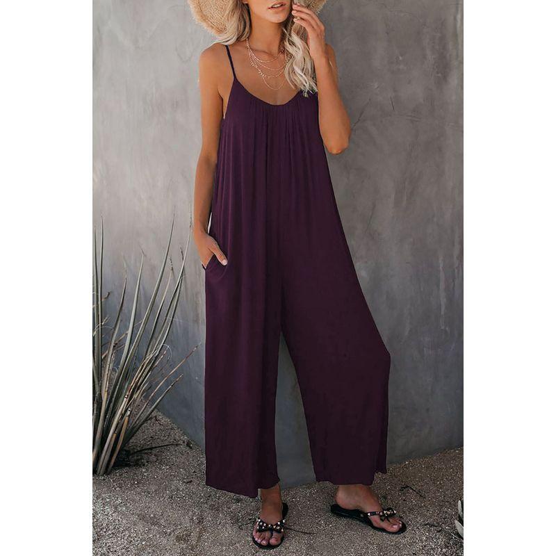 

Amazon European and American Style Women s Suspender Jumpsuit 2025 Summer New Cross-Border Solid Color Pocket Casual Jumpsuit Purple XXL