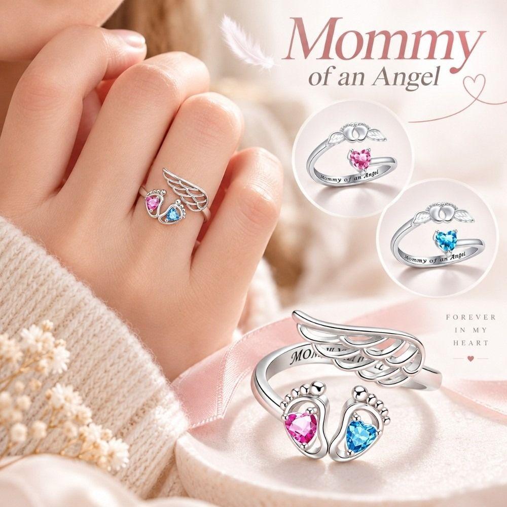Open Band Angel Footprint Wing Ring Rhinestone Embellished Fashion Band Evening Wear