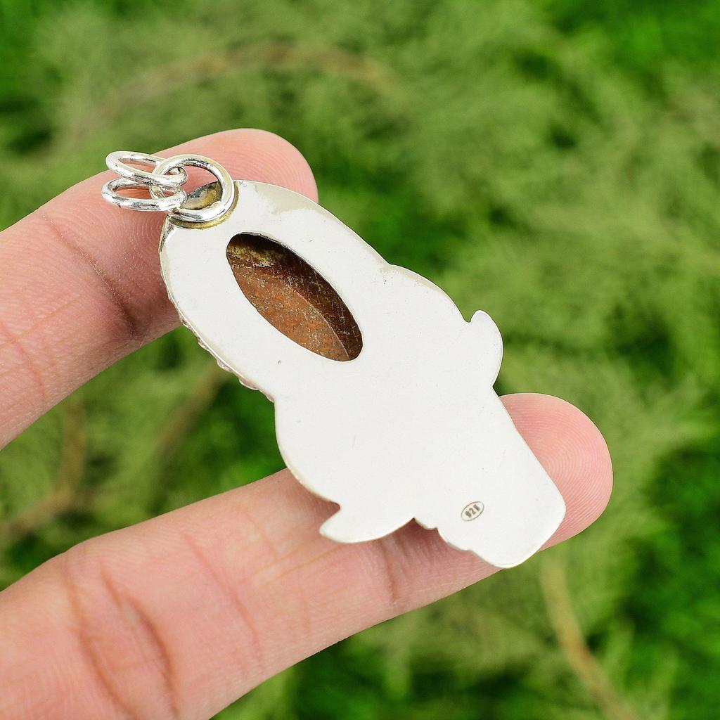 Daughters Day Deal Oval Pertified Wood Gemstone Wife Pendant 925 Sterling Silver