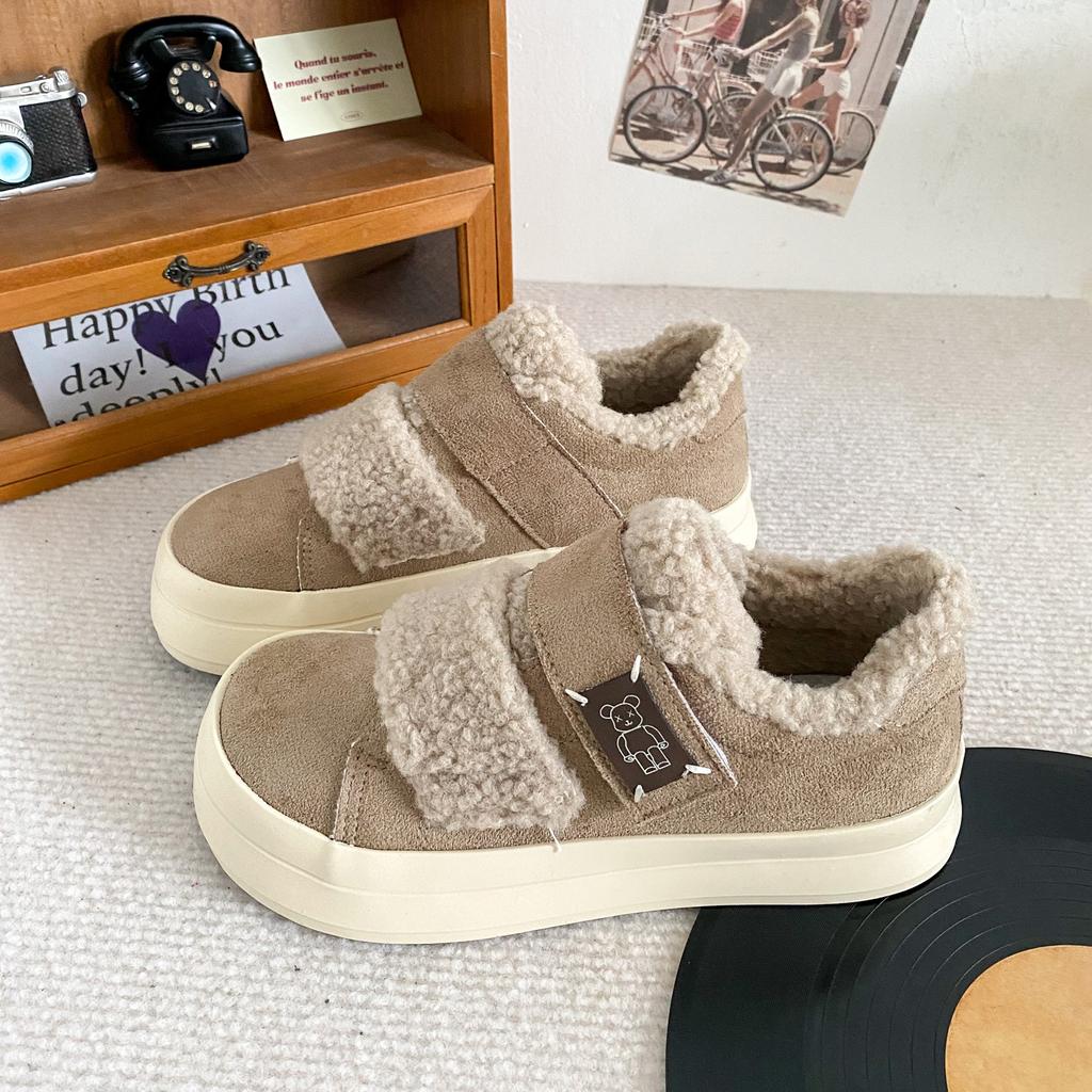 BE-6811 velvet Velcro thick baseplate shoes women's shoes bread shoes winter warm 2024 new niche cotton shoes