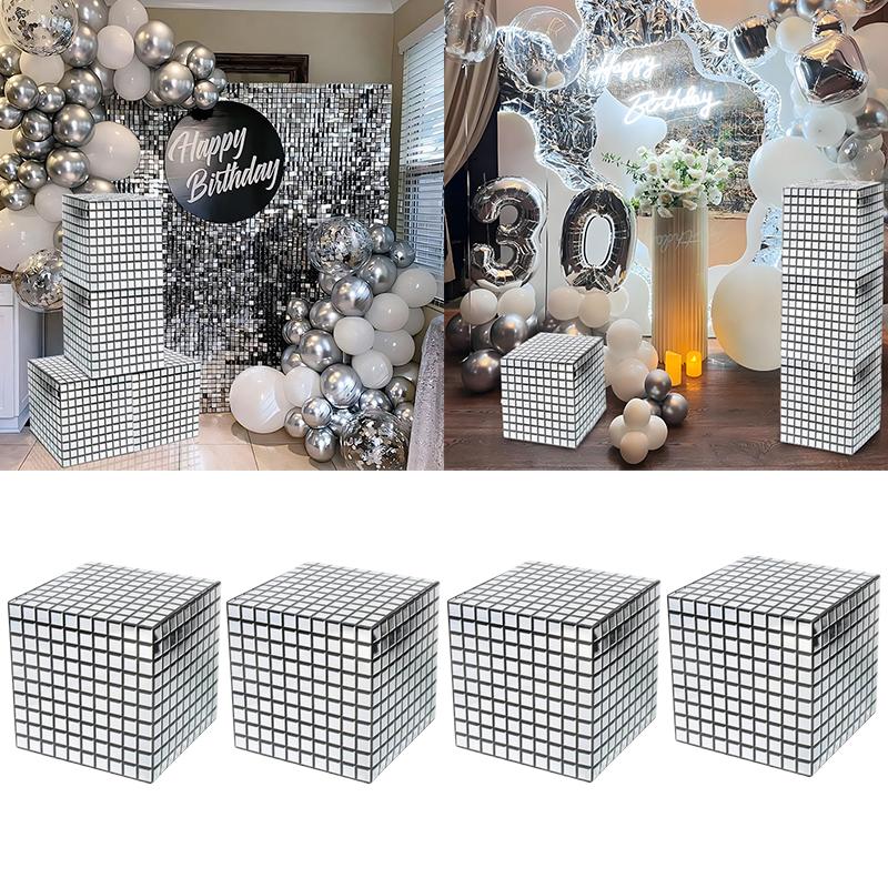 1/4PCS Scene Props Shiny Silver Magic Cube Shape Creative Packaging box Party decorations Candy box Retro 25x25x25cm