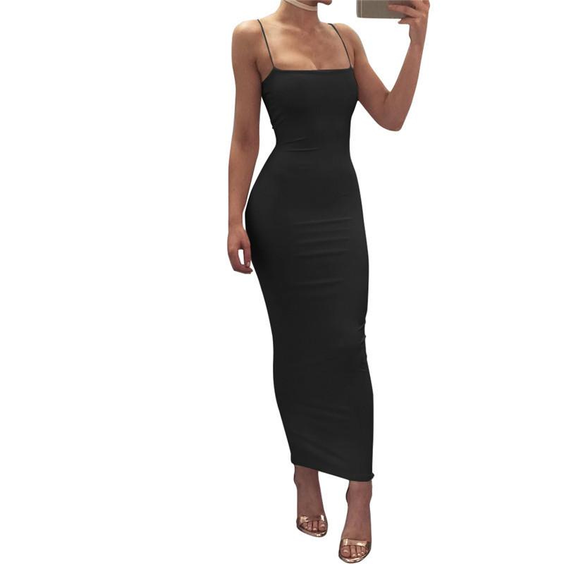 Y2K European and American Women's Suspender Dress, Summer New Sexy Slim Fit Solid Color Long Skirt