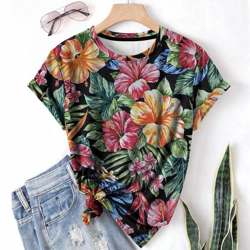 Casual Sports Women's T-shirt Round Neck Short Sleeved Plant Brown Paulownia Tree Breathable Lightweight Shirt