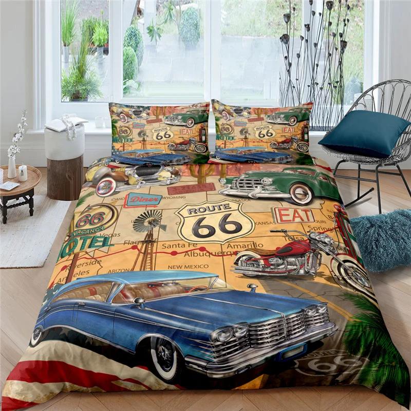 Home Living Luxury Route 66 Print 2/3Pcs Soft Duvet Cover PillowCase Queen and King Size Kids Bedding Set EU/US/AU Size