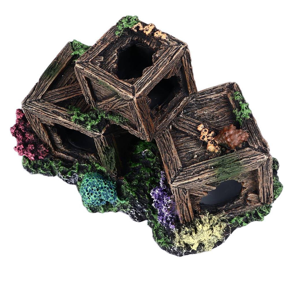 Simulierte Weinkistenform Aquariendekoration Harz Versteck Fischtank Ornament Dekorativ Hohl