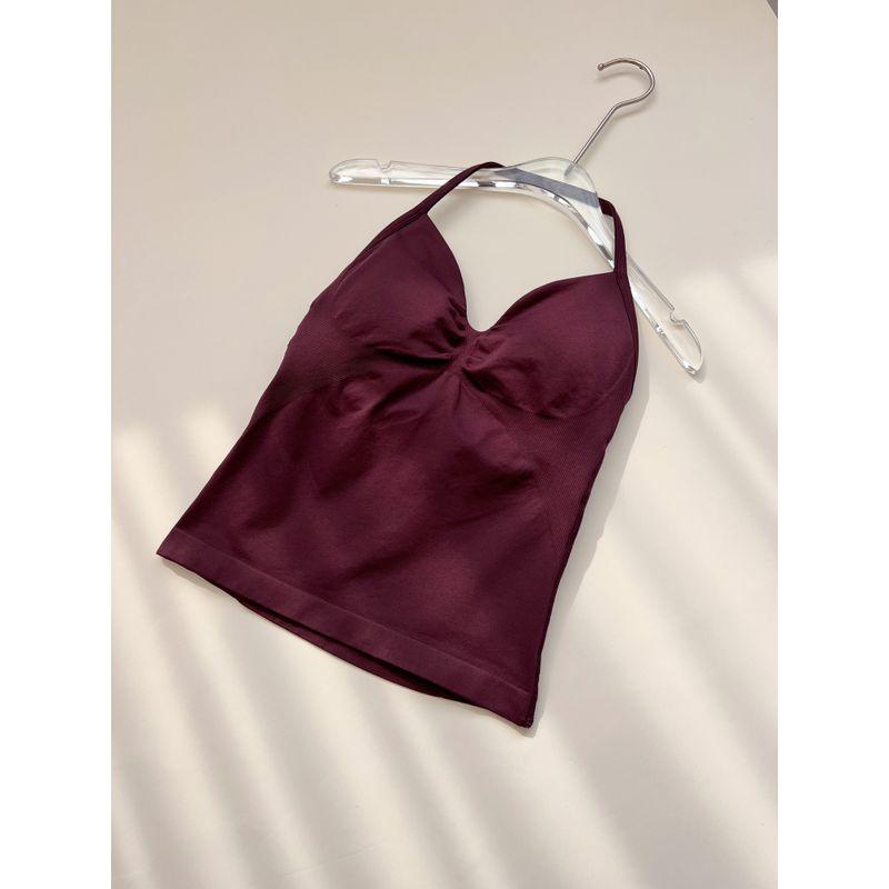 

Trendy Thin-Strap Running Ruched Halter Neck Fitness Bra with Chest Pads, Shaping, Shockproof, Beautiful Back Sports Tank Top for Women XS (Recommended Weight 40-50kg) Dark Coffee Color