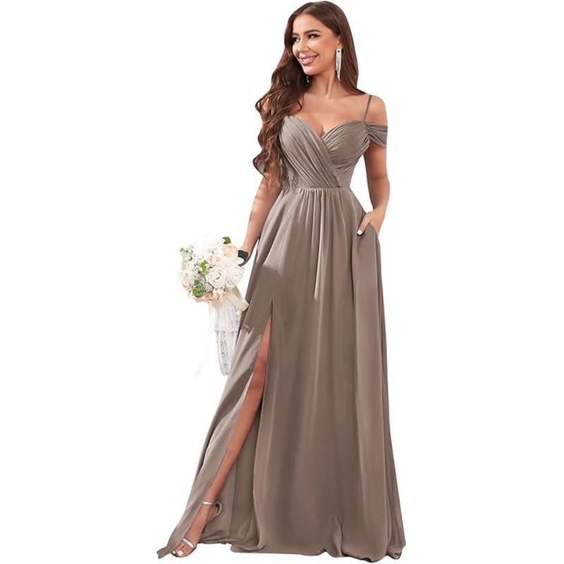 1011 new evening dress European and American bridesmaid dress suspender long dress solid color banquet evening dress